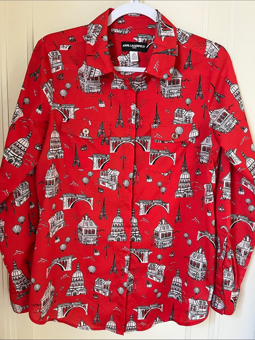 Karl Lagerfeld Paris Sketch Shirt Silky Size S Long Sleeve Button Down Top